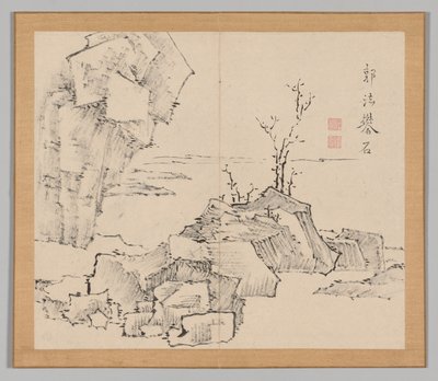 Dubbel album van landschapsstudies na Ikeno Taiga, Volume 1 blad 23, 18e eeuw door Aoki Shukuya