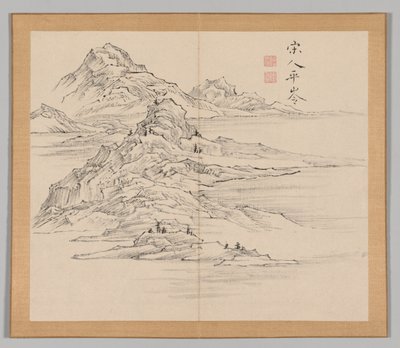 Dubbel Album van Landschapsstudies na Ikeno Taiga, Deel 1 blad 35, 18e eeuw door Aoki Shukuya