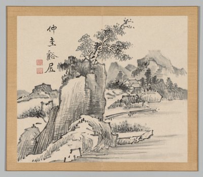 Dubbel Album van Landschapsstudies na Ikeno Taiga, Deel 2 blad 14, 18e eeuw door Aoki Shukuya