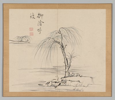 Dubbel album van landschapsstudies na Ikeno Taiga, Volume 2 blad 18 door Aoki Shukuya