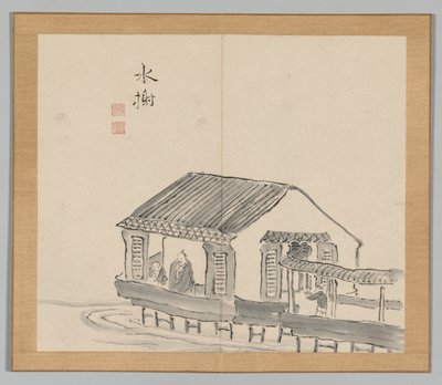 Dubbel album van landschapsstudies na Ikeno Taiga, Volume 2 blad 29, 18e eeuw door Aoki Shukuya