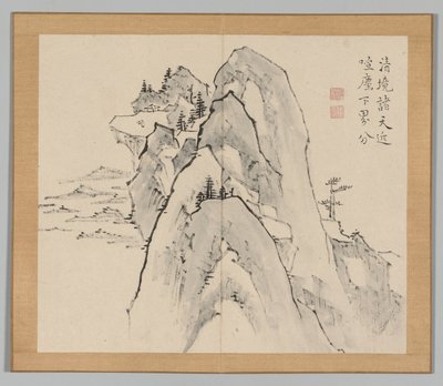 Dubbel album van landschapsstudies na Ikeno Taiga, Volume 2 blad 33 door Aoki Shukuya