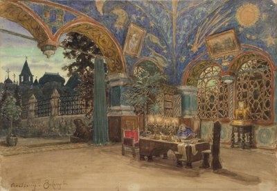 Eetkamer van Prins Vasily Golitsyn. Decorontwerp voor de opera Khovanshchina door M. Moessorgski, 1897 door Apollinari Mikhailovich Vasnetsov