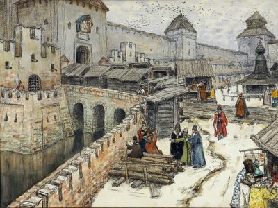 Moskou in de 17e Eeuw. Boekwinkels op de Christus de Verlosser Brug door Apollinari Mikhailovich Vasnetsov