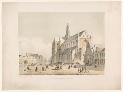 Gezicht op Sint-Bavo Kerk en de Grote Markt te Haarlem door Arie Ketting de Koningh