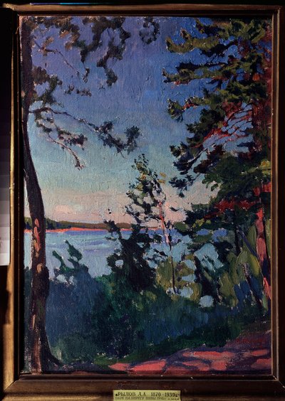 Een park aan de rivier de Neva door Arkadij Aleksandrovic Rylov