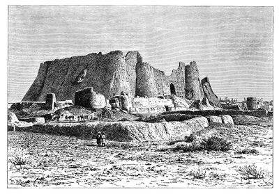 Het verwoeste fort van Veramin, Perzië Iran, 1895 door Armand Kohl