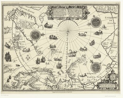 Kaart van de landen rond de poolcirkel met de drie reizen van de Nederlanders, 1598 door Arnaud A.J. Pistoor