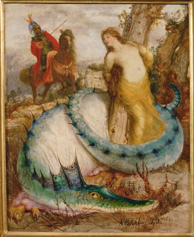 Angelica und der Drache - Angelica en de draak ... (tempera op hout) door Arnold Böcklin