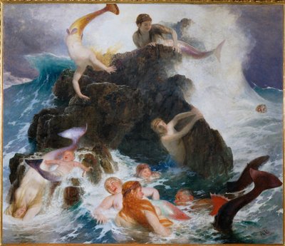 Das Spiel der Najaden - Nayades spelen ... (schilderij op doek) door Arnold Böcklin