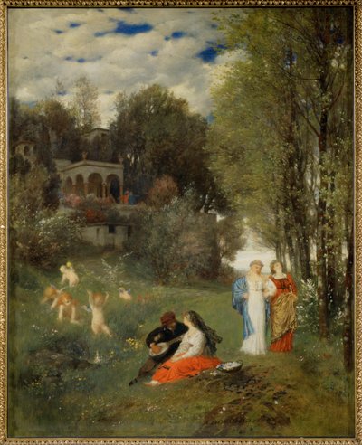 Ideale Fruehlingslandschaft - Ideaal lentelandschap ... (schilderij op canvas) door Arnold Böcklin