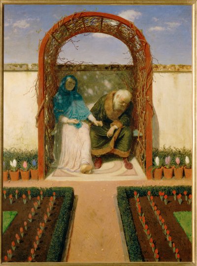 In der Gartenlaube - In de prieel ... (schilderij op doek) door Arnold Böcklin