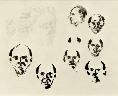 Zelfportretten (7 Hoofden en face en in Profiel en Schets) door Arnold Schönberg