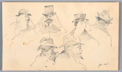 Schetsen van mannenhoofden door Arnold William Brunner