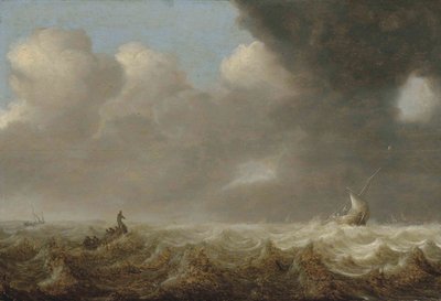 Dutch: Schepen in stormachtig weer Fishing boats in rought seas door Arnoldus van Anthonissen