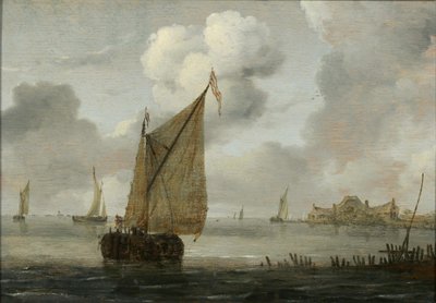 Zeilboten bij een kust door Arnoldus van Anthonissen