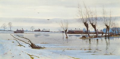 Winterlandschap met overstroomde rivier door Arthur Anderson Fraser