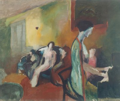 Interieur met vrouw bij piano door Arthur Beecher Carles