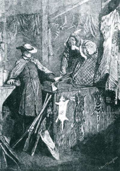 Ruilhandel met de Indianen in de Westelijke Staten van Amerika, gegraveerd door Joseph Swain (1820-1909) 1871 door Arthur Boyd Houghton