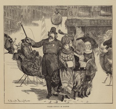 Grafisch Amerika, de Shakers, politie-escorte in Boston door Arthur Boyd Houghton
