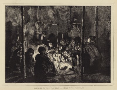 Schetsen in het Verre Westen, een rook met vrienden door Arthur Boyd Houghton