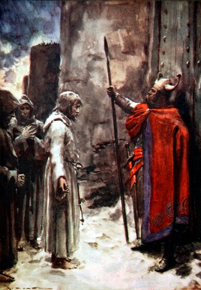 Hendrik IV van Duitsland buiten de poorten van Canossa, Italië, 1077 1913 door Arthur C Michael
