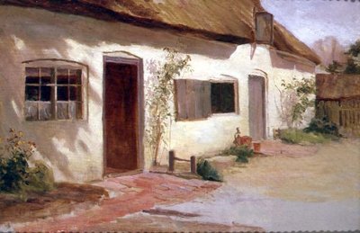Uitzicht op een huisje door Arthur Claude Cooke