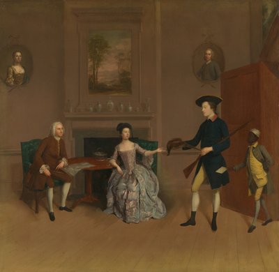 John Orde, zijn vrouw Anne, zijn oudste zoon William en een dienaar door Arthur Devis