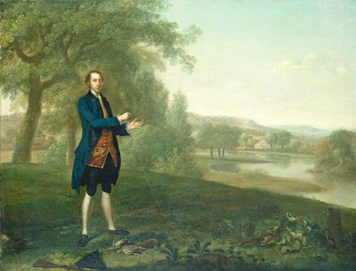 Portret van een heer die patrijzen vangt door Arthur Devis