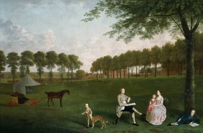 Sir John Shaw en zijn familie in het park bij Eltham Lodge, Kent door Arthur Devis