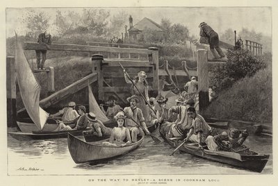 Op weg naar Henley, een scène in Cookham Lock door Arthur Hopkins