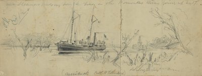 USS Currituck en de sleepboot Seth Low op de Pamunkey-rivier, 1862 door Arthur Lumley