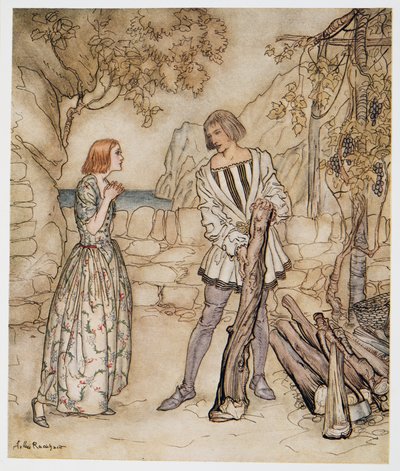 Ach, nu, bid je, werk niet zo hard, illustratie uit William Shakespeares De Storm, uitgegeven 1926 door Arthur Rackham