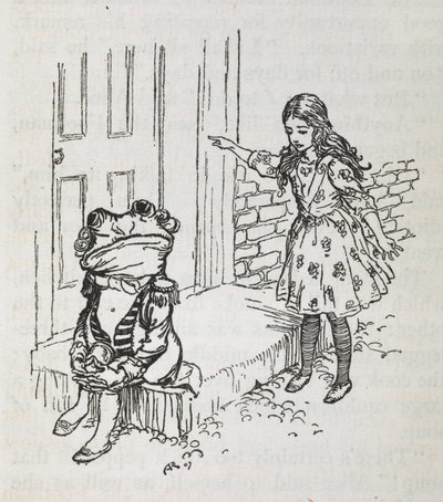 Alice en een kikker verkleed als lakei door Arthur Rackham
