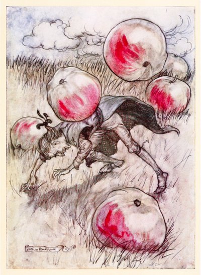 Appels vielen om mijn oren, uit Deel II: Een reis naar Brobdingnag in Gullivers Reizen door Jonathan Swift door Arthur Rackham