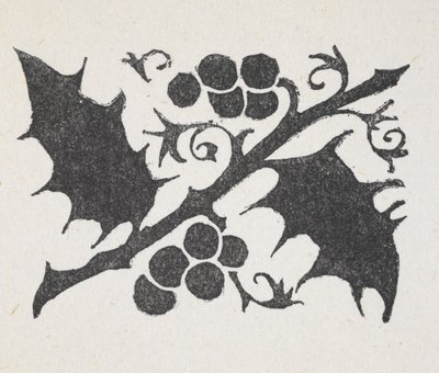 Zwart-wit print van hulstbladeren en bessen door Arthur Rackham