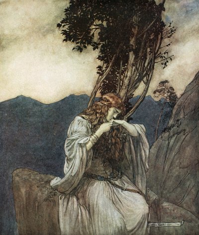 Brunnhilde kust de ring die Siegfried bij haar heeft achtergelaten, 1924 door Arthur Rackham