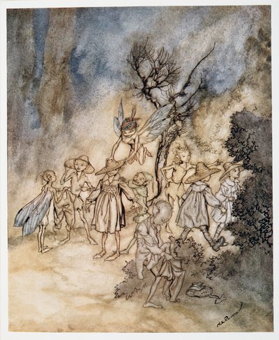 Betreed bepaalde maaiers, goed gekleed, illustratie uit William Shakespeares De Storm, uitgegeven 1926 door Arthur Rackham