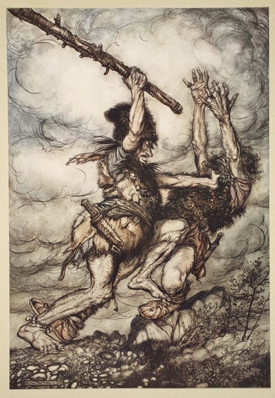 Fafner doodt Fasolt, illustratie uit 