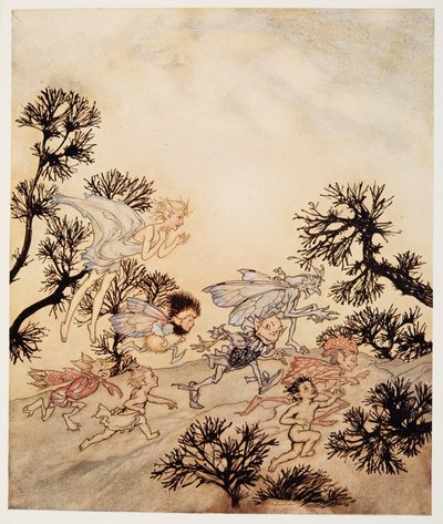 Ga mijn kobolden bevelen dat ze hun gewrichten met droge stuiptrekkingen malen, illustratie uit William Shakespeares De Storm, uitgegeven 1926 door Arthur Rackham