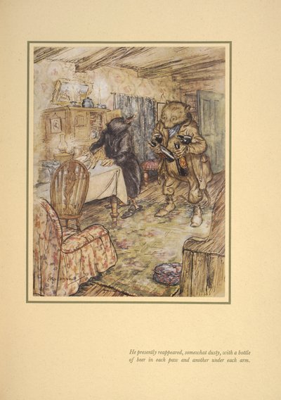 Hij verscheen weer, enigszins stoffig, met een fles bier onder elke arm door Arthur Rackham