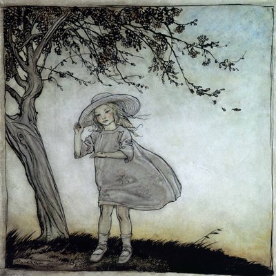 Lieveheersbeestje, lieveheersbeestje vlieg naar huis, illustratie uit Moeder de Gans, de oude kinderrijmpjes, gepubliceerd 1913 door Arthur Rackham