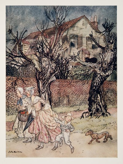 Wonderbaarlijke verhalen van spookvelden, spookbeken en spookhuizen, uit De Legende van Sleepy Hollow door Washington Irving (1783 - 1859), pub. 1928 door Arthur Rackham