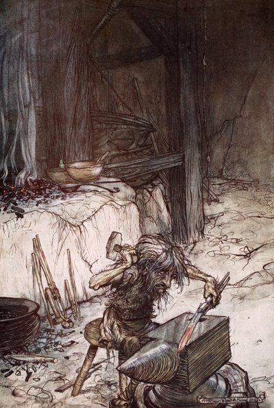 Mime bij het aambeeld, 1924 door Arthur Rackham