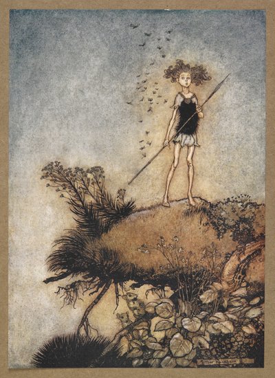 Eén op afstand staat op wacht.
Oberon. Een scène uit 