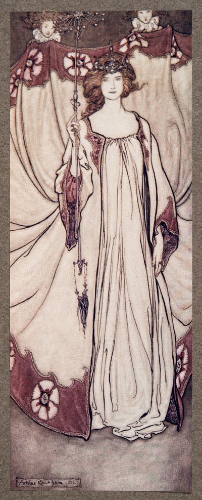 Koningin Mab, die regeert in de tuinen, uit Peter Pan in Kensington Gardens door J M Barrie (1860 - 1937), pub. 1906 door Arthur Rackham