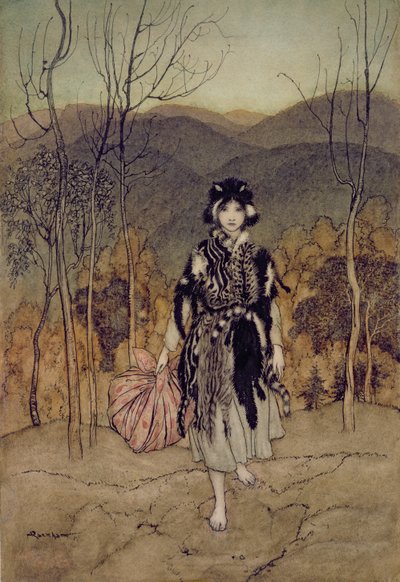 Ze ging verder, en ging verder, en ging verder, Catskin, illustratie uit Engelse sprookjes, naverteld door F.A. Steel door Arthur Rackham