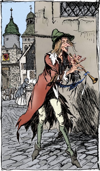 De rattenvanger van Hamelen door Arthur Rackham