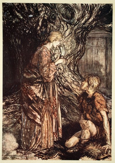 Deze genezende en honingzoete drank van mede, 1910 door Arthur Rackham