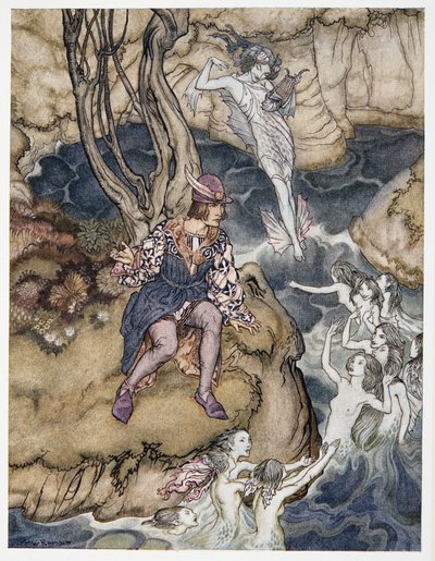 Deze muziek kroop langs mij over het water, illustratie uit William Shakespeares De Storm, uitgegeven 1926 door Arthur Rackham